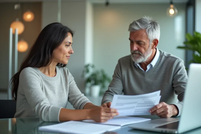 Conseiller en assurance présentant les garanties du contrat Prévilion à un client
