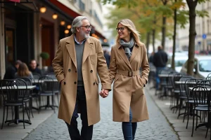 Femme élégante en trench beige avec Fabrice Drouelle à Paris