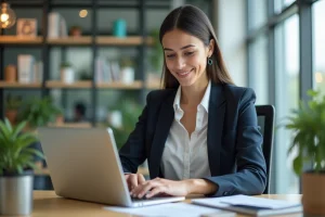 Jeune femme professionnelle analysant des données marketing