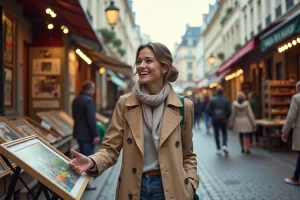 Femme élégante dans un marché parisien en plein air