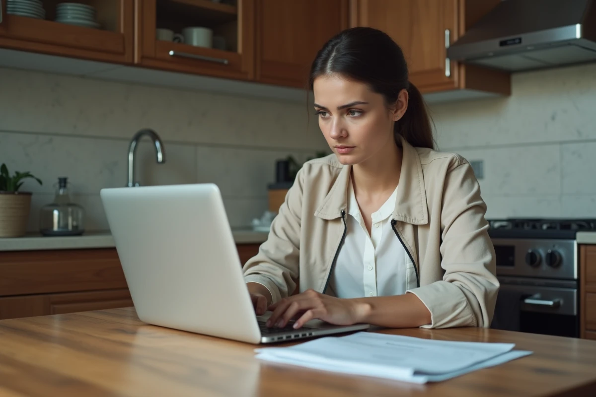 Femme recherchant des infos de rappel auto sur son ordinateur
