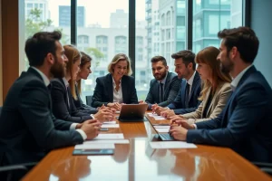 Groupe de professionnels en réunion dans un bureau moderne
