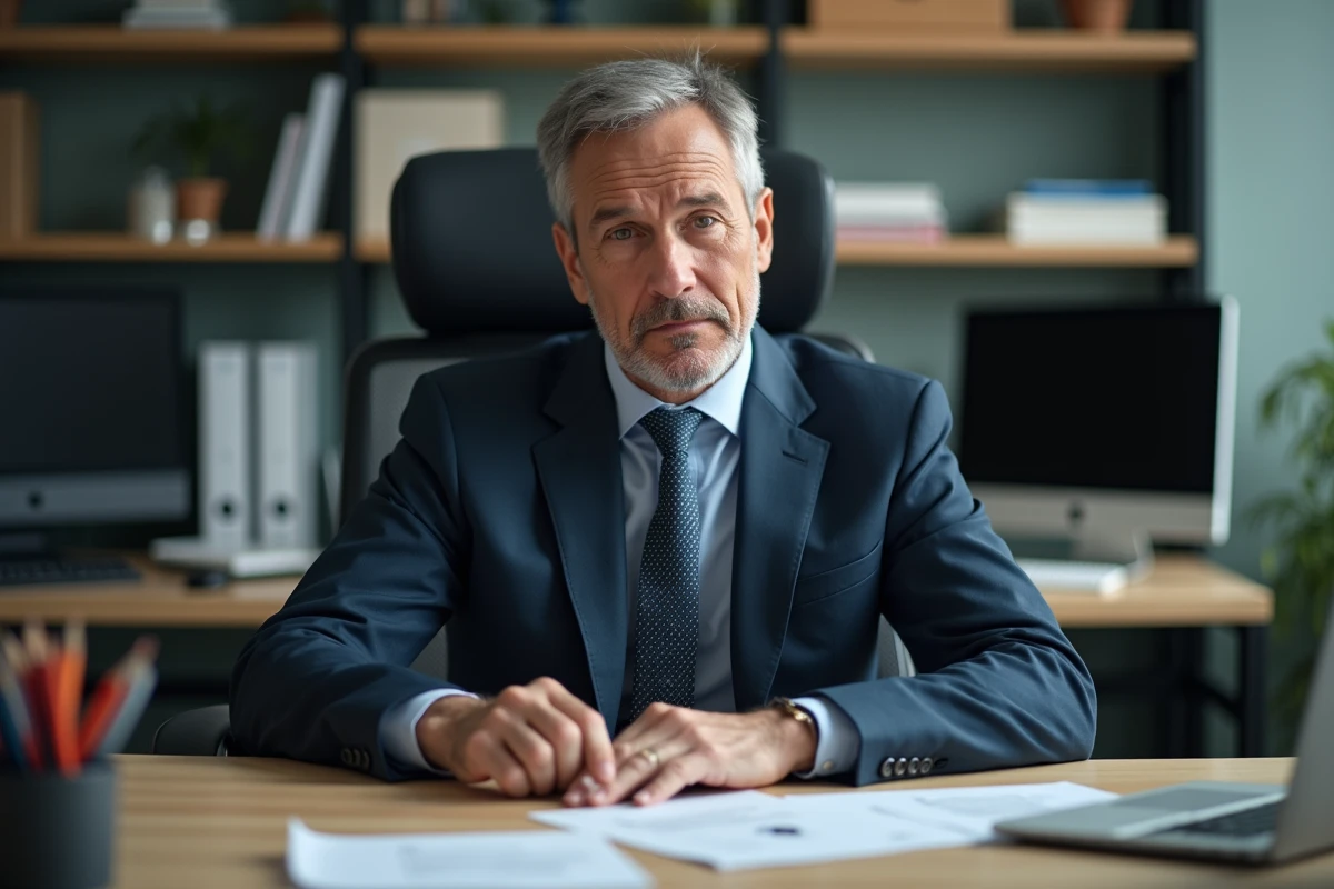 Homme d affaires au bureau touchant son siège avec perplexite