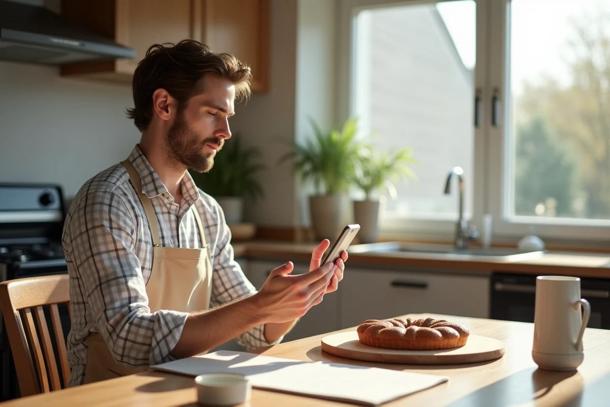 Jeune homme utilisant un thermomètre de cuisine à la maison