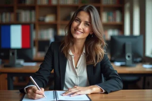 Femme méditerranéenne en journalisme en portrait naturel