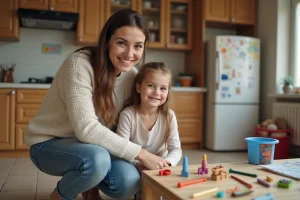 Maman et fille en cuisine lors d'une activité créative