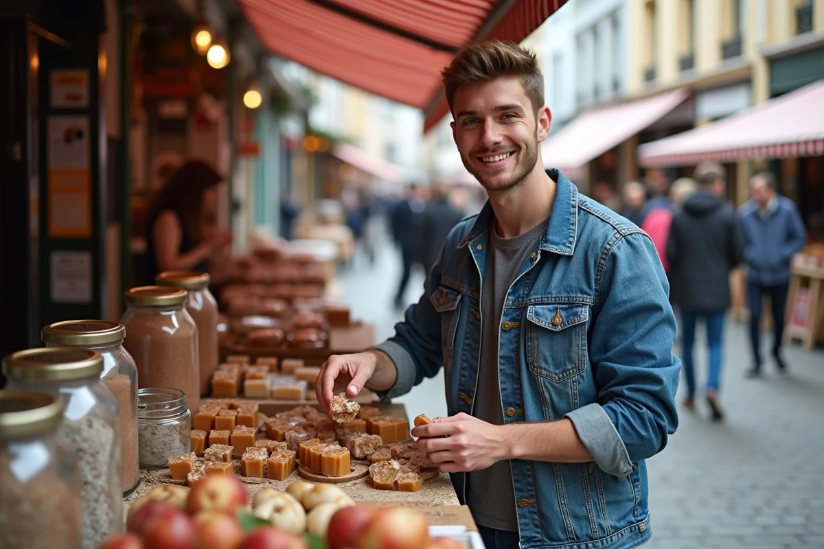Jeune homme breton vendant produits locaux